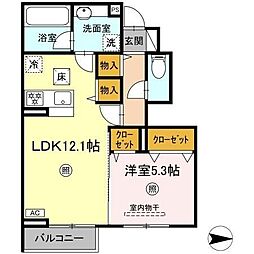 (仮称)D-ROOM下城野 1LDKの間取図画像
