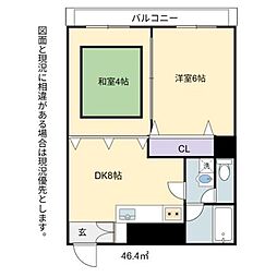 ウィンズ浅香 2DKの間取図画像