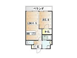 ベルガ穴生 1LDKの間取図画像