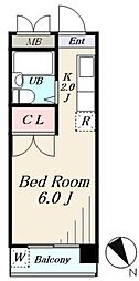 ロワールイン下到津 ワンルームの間取図画像