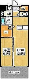 ウイングス八幡駅前 1LDKの間取図画像
