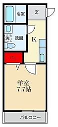カーサ御殿山 1Kの間取図画像