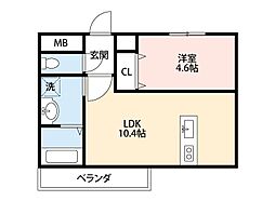 ウィンドヒル御殿山II 3階1DKの間取り