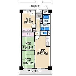 パルハセトン香里園 3LDKの間取図画像