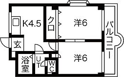有馬パレス禁野 2DKの間取図画像