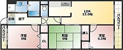 フェリース樟葉 3LDKの間取図画像