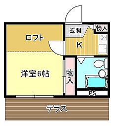 ハイツマルシエ2 1Kの間取図画像