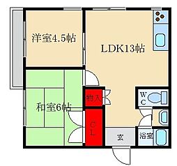 プラ・ディオ松ケ丘 2DKの間取図画像