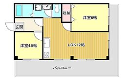 レオハイム東山 2LDKの間取図画像