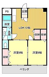 レジデンス松栄 2LDKの間取図画像