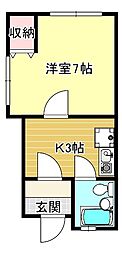 牧野パークハイツ 1Kの間取図画像