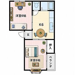 コーポ山岡 2DKの間取図画像