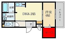 A-NEXT星ヶ丘 1DKの間取図画像