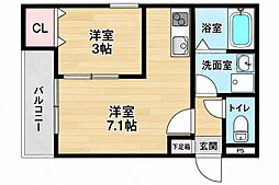 ジーメゾン枚方元町 1DKの間取図画像