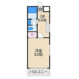 西尾ハウス 1DKの間取図画像