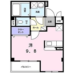 プリマベーラくずは 2階ワンルームの間取り