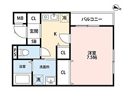 マノリアEAST 2階1Kの間取り
