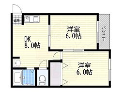 ニッコーハイツ 2LDKの間取図画像