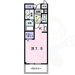 サウス高安 3階1Kの間取り