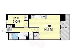 エスリード八尾駅前ザ・フロント 1LDKの間取図画像