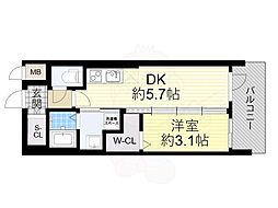 近鉄大阪線 近鉄八尾駅 徒歩4分の賃貸マンション 6階1DKの間取り