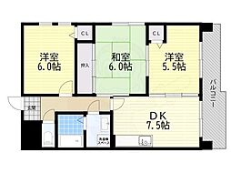 アルカディーナ八尾 3DKの間取図画像