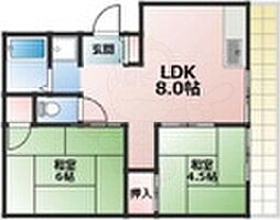 フジイハイツB棟 2LDKの間取図画像