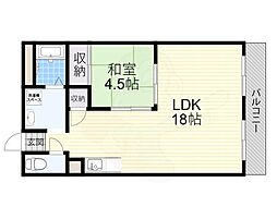 高井田ランプハウス 1LDKの間取図画像