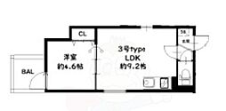 ジュエル八尾安中 1LDKの間取図画像