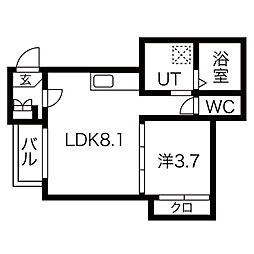 ハーモニーテラス乗越町 1LDKの間取図画像
