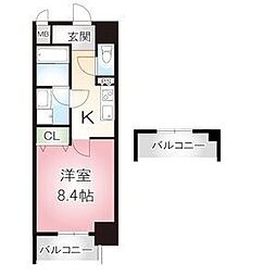 名古屋市営名城線 上前津駅 徒歩5分の賃貸マンション 6階1Kの間取り