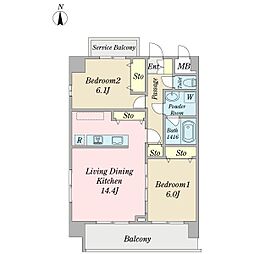 アルヴィ猫洞 2LDKの間取図画像