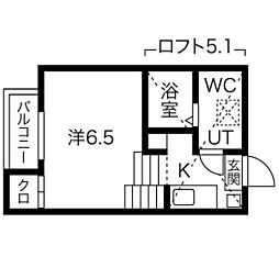 H&S黒川 1Kの間取図画像