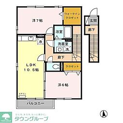 グランメール朝日A 2LDKの間取図画像