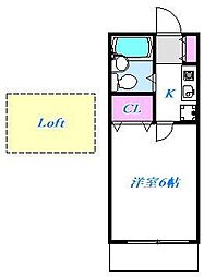 児玉マンション　1号棟 2階1Kの間取り