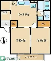 リップルハイム2 2DKの間取図画像