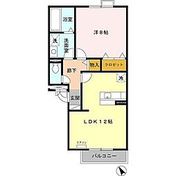 フローラＭ　II 2階1LDKの間取り