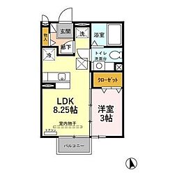 ルリエール 1階1LDKの間取り