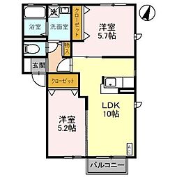 ヴィラ・ブルーノ　Ｈ 2階2LDKの間取り