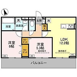 (仮称)D-ROOM飯塚町 3階2LDKの間取り