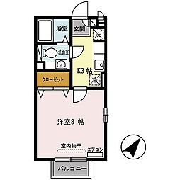 セジュールフジオカ 2階1Kの間取り
