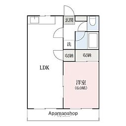 ハイツサイドＢ 1階1LDKの間取り