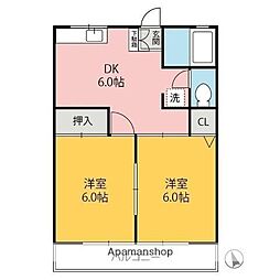 メゾンＫ・ＫII 2階2DKの間取り