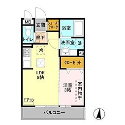 ブルースカイ 1階1LDKの間取り