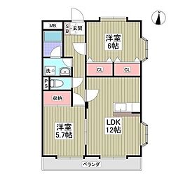 ビクトリーマンション 2階2LDKの間取り