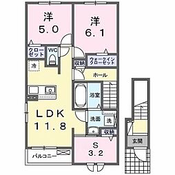 ヒカルサ伊勢崎II 2階2LDKの間取り