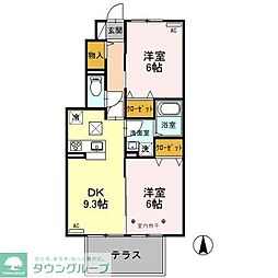 セジュールラソワB 2DKの間取図画像