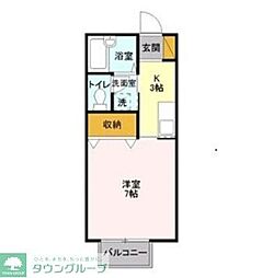 セカンドベル 1Kの間取図画像
