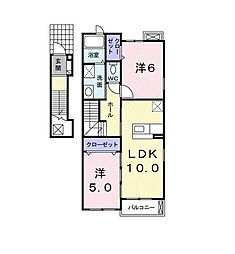 サイネリアＡ 2階2LDKの間取り