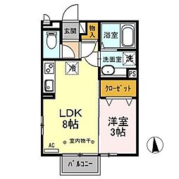 メゾン染谷川 2階1LDKの間取り